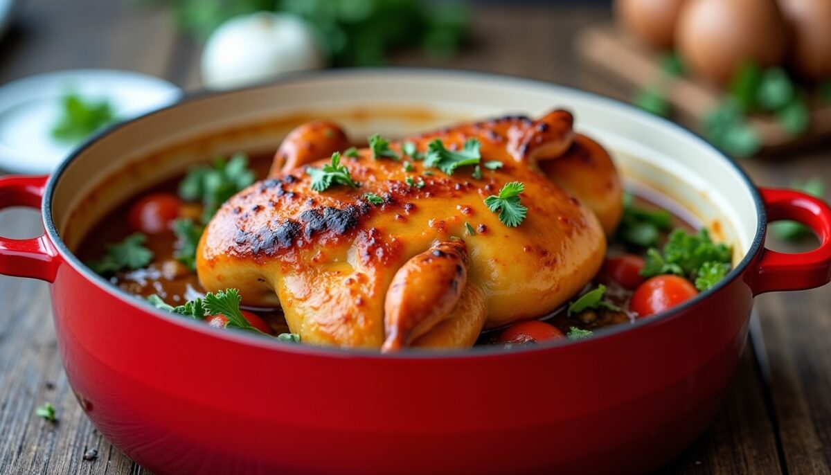 Chapon en cocotte en fonte : guide précis et facile pour une cuisson parfaite Chapon en cocotte en fonte : guide précis et facile pour une cuisson parfaite